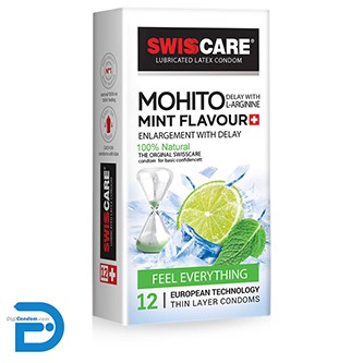 خرید کاندوم سوئیس کر خاردار تاخیری خنک کننده موهیتو مینت فلیور SWISSCARE MIHITO MINT FLAVOUR از دیجی کاندوم