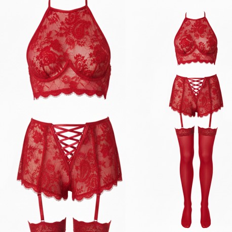 ست دانتل بند دار جوراب دار