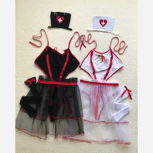 Nursing-uniform3 لباس خواب پرستاری جورابدار سفید قرمز کلرن - Image 1