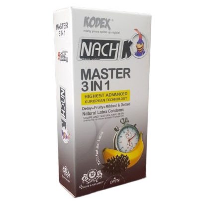 master-3in1-kodex-delay-fruity-condom-420x420 کاندوم میوه ای تاخیری کدکس مدل MASTER 3 IN 1 بسته 12 عددی - Image 1